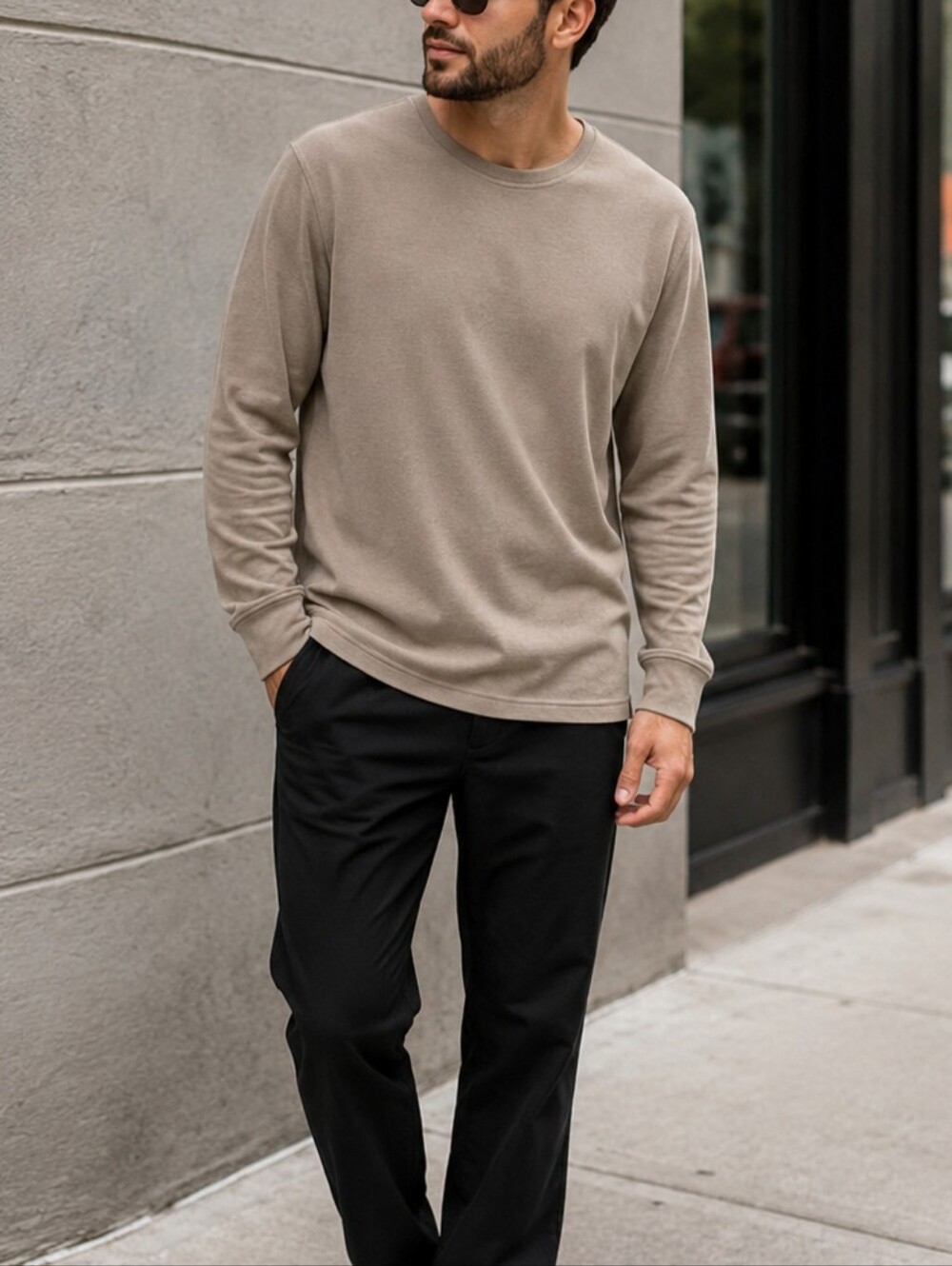 Van Heusen Long Sleeve Crewneck Shirt XL Soft Cotton Blend Men's